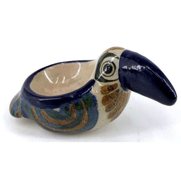 Tonala Toucan Trinket Dish Ceramic Handpainted Tropical Bird Mexico 4.5" Vtg - Picture 1 of 6
